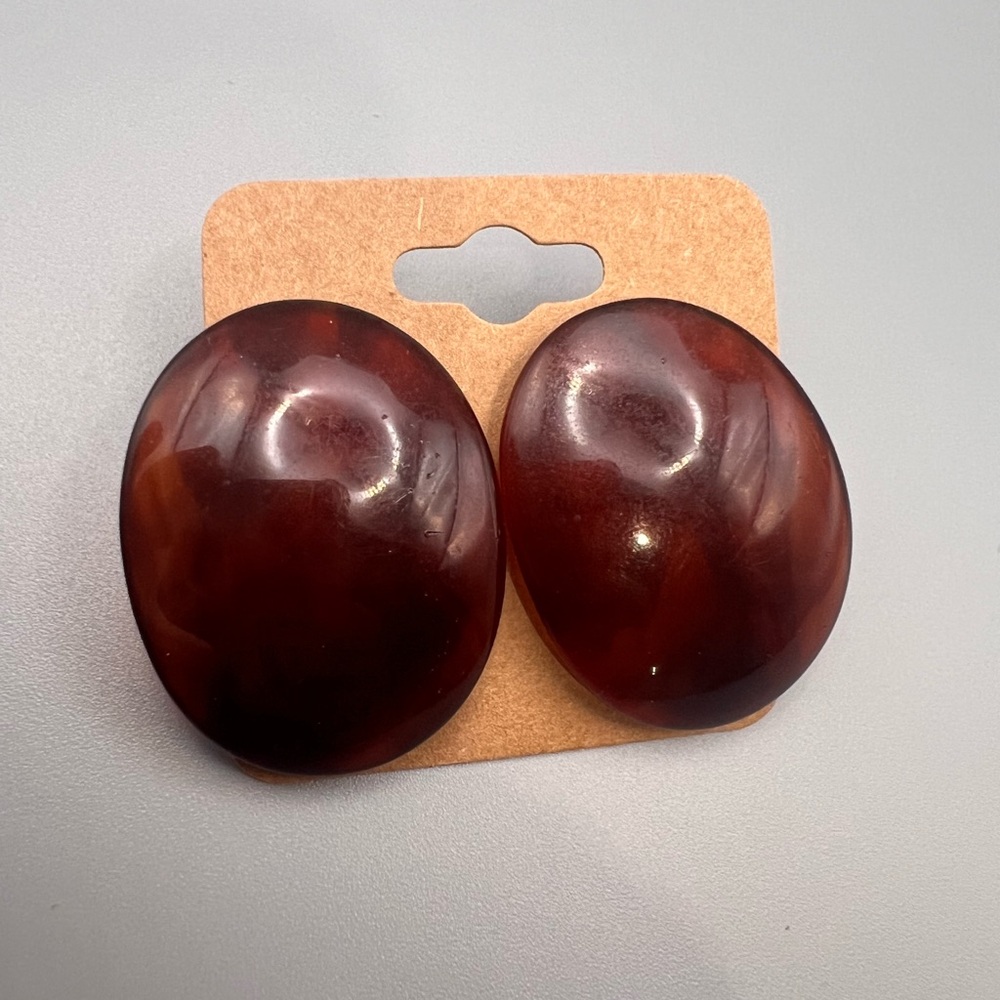 Vintage Chunky Faux Tortoise Shell Oval Statement Earrings